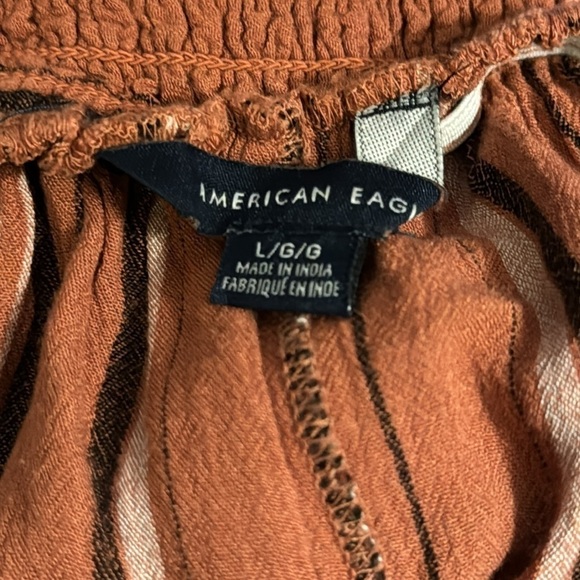 American Eagle striped button down smocked tie back wide leg crop jumpsuit sz L - Picture 4 of 5